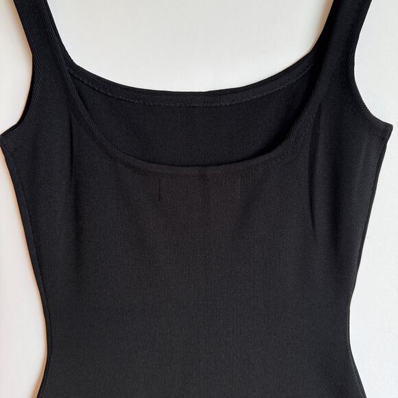 Rumored Parisian Midi Dress Ribbed Square Neck Stretchy Minimalist Small Black - Picture 11 of 16